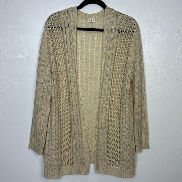 POL Tan Color Open Front Knitted Cardigan Sweater Size L - Picture 1 of 10
